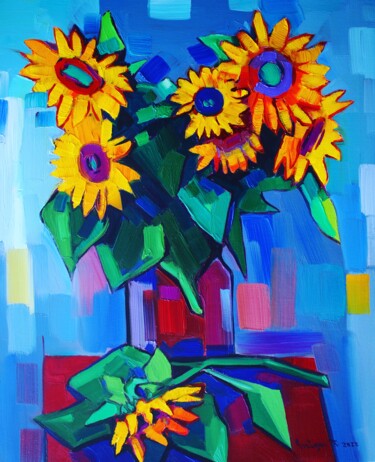 Painting titled "Sunflowers #3" by Tigran Avetyan, Original Artwork, Oil