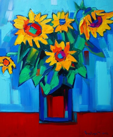 Painting titled "Sunflowers #5" by Tigran Avetyan, Original Artwork, Oil