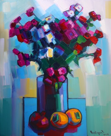 Painting titled "Flowers original #2" by Tigran Avetyan, Original Artwork, Oil