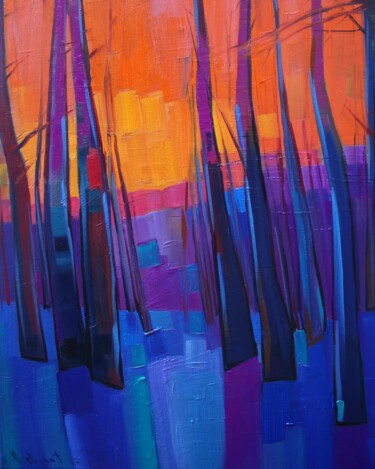 Painting titled "Evening trees" by Tigran Avetyan, Original Artwork, Oil