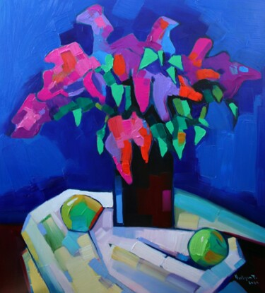 Painting titled "Still life lilac fl…" by Tigran Avetyan, Original Artwork, Oil