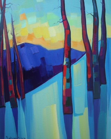 Pintura titulada "Evening trees_2" por Tigran Avetyan, Obra de arte original, Oleo