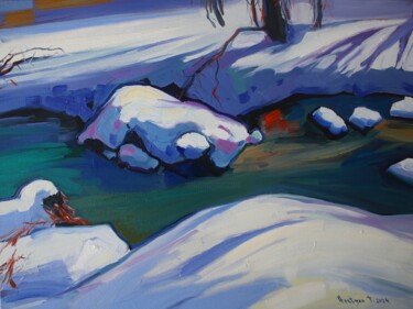 Painting titled "Winter river" by Tigran Avetyan, Original Artwork, Oil