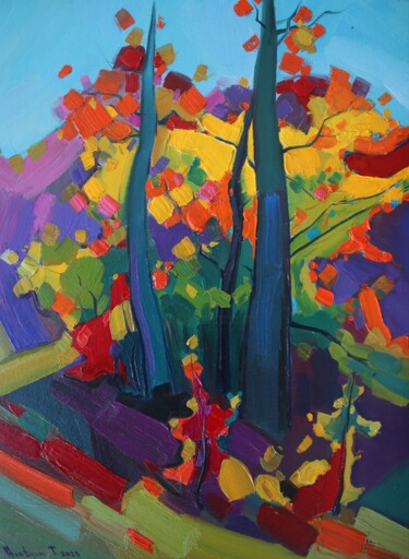 Painting titled "Autumn trees #2" by Tigran Avetyan, Original Artwork, Oil
