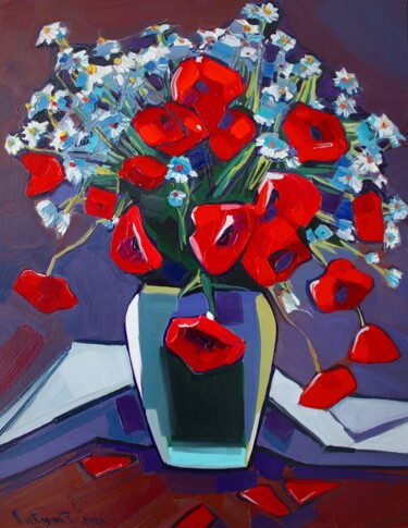 Painting titled "Field flowers_1" by Tigran Avetyan, Original Artwork, Oil