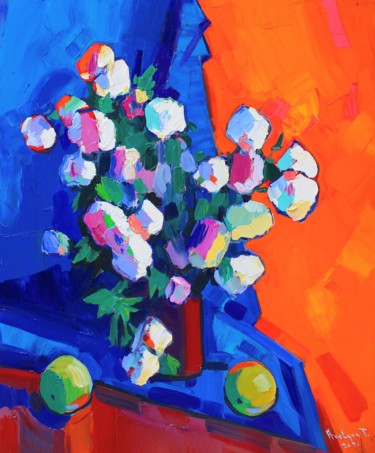 Ζωγραφική με τίτλο "Still life-flowers…" από Tigran Aveyan, Αυθεντικά έργα τέχνης, Λάδι Τοποθετήθηκε στο Ξύλινο φορείο σκελε…