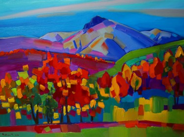 Painting titled "Happy autumn (55x75…" by Tigran Aveyan, Original Artwork, Oil Mounted on Wood Stretcher frame