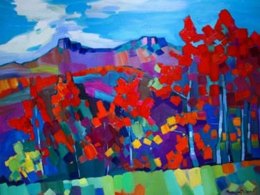 Painting titled "Autumn landscape-2…" by Tigran Aveyan, Original Artwork, Oil Mounted on Wood Stretcher frame