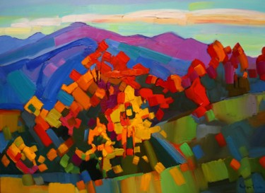 Painting titled "Autumn landscape-4…" by Tigran Aveyan, Original Artwork, Oil Mounted on Wood Stretcher frame