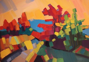 Painting titled "Cultivated fields-4…" by Tigran Aveyan, Original Artwork, Oil Mounted on Wood Stretcher frame