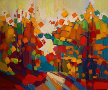 Картина под названием "Autumn forest-3 (50…" - Tigran Aveyan, Подлинное произведение искусства, Масло Установлен на Деревянн…