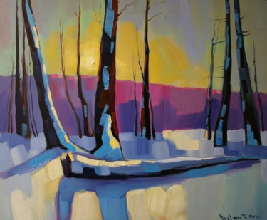 Painting titled "Winter-3 (40x50cm,…" by Tigran Aveyan, Original Artwork, Oil Mounted on Wood Stretcher frame