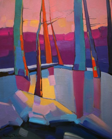 Painting titled "Winter sunset (40x5…" by Tigran Aveyan, Original Artwork, Oil Mounted on Wood Stretcher frame