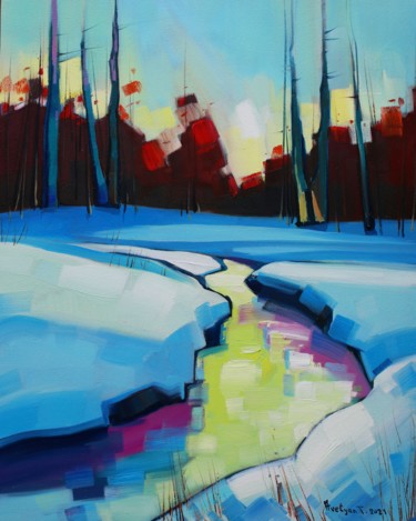 Painting titled "Winter-8 (40x50cm,…" by Tigran Aveyan, Original Artwork, Oil Mounted on Wood Stretcher frame