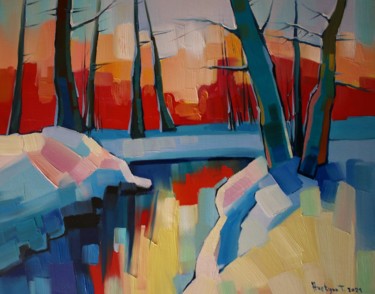 Painting titled "Winter-17 (40x50cm,…" by Tigran Aveyan, Original Artwork, Oil Mounted on Wood Stretcher frame