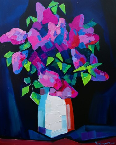 Ζωγραφική με τίτλο "Lilac flowers-7 (40…" από Tigran Aveyan, Αυθεντικά έργα τέχνης, Λάδι Τοποθετήθηκε στο Ξύλινο φορείο σκελ…