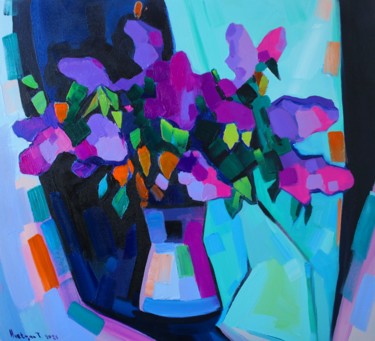 Ζωγραφική με τίτλο "Lilac flowers-11 (5…" από Tigran Aveyan, Αυθεντικά έργα τέχνης, Λάδι Τοποθετήθηκε στο Ξύλινο φορείο σκελ…