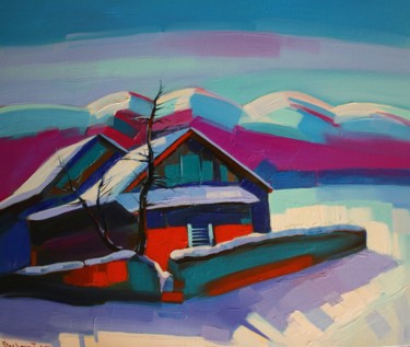 Peinture intitulée "Winter in village-2…" par Tigran Aveyan, Œuvre d'art originale, Huile Monté sur Châssis en bois