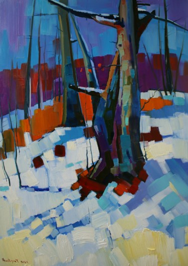 Pintura titulada "Winter trees (50x70…" por Tigran Aveyan, Obra de arte original, Oleo Montado en Bastidor de camilla de mad…