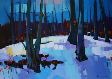 Pintura intitulada "Winter landscape in…" por Tigran Aveyan, Obras de arte originais, Óleo Montado em Armação em madeira