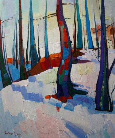 Painting titled "Winter trees-2 (50x…" by Tigran Aveyan, Original Artwork, Oil Mounted on Wood Stretcher frame