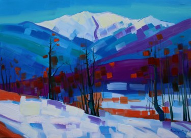 Painting titled "Winter landscape (5…" by Tigran Aveyan, Original Artwork, Oil Mounted on Wood Stretcher frame