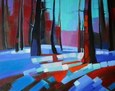 Painting titled "Winter landscape-3…" by Tigran Aveyan, Original Artwork, Oil Mounted on Wood Stretcher frame