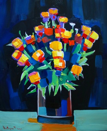 Painting titled "Field flowers-3 (40…" by Tigran Aveyan, Original Artwork, Oil Mounted on Wood Stretcher frame
