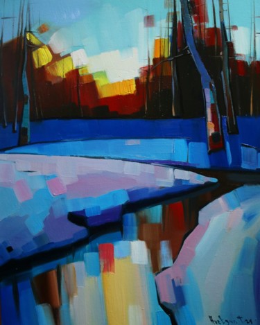 Painting titled "Winter morning (40x…" by Tigran Aveyan, Original Artwork, Oil Mounted on Wood Stretcher frame