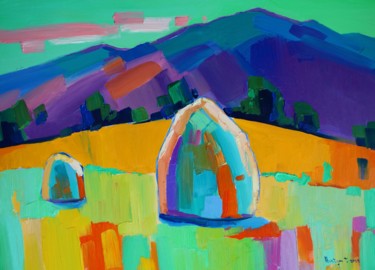 Pintura titulada "Field landscape (50…" por Tigran Aveyan, Obra de arte original, Oleo Montado en Bastidor de camilla de mad…