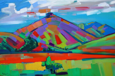 Painting titled "Autumn field landsc…" by Tigran Aveyan, Original Artwork, Oil Mounted on Wood Stretcher frame