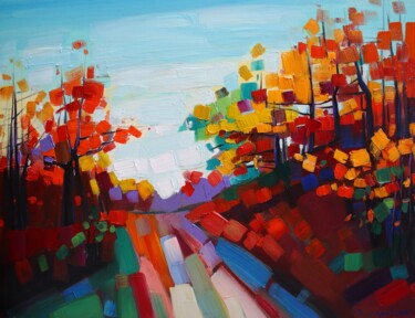 Painting titled "Autumn (50x65cm, oi…" by Tigran Aveyan, Original Artwork, Oil Mounted on Wood Stretcher frame