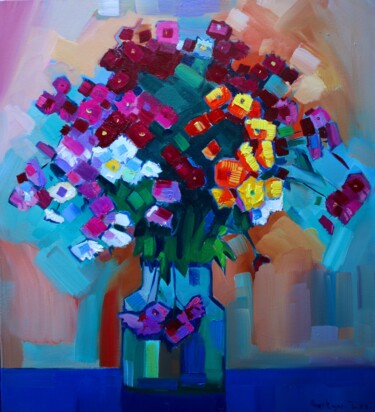 Painting titled "Field flowers (50x5…" by Tigran Aveyan, Original Artwork, Oil Mounted on Wood Stretcher frame