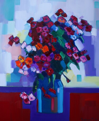 Painting titled "Field flowers (45x5…" by Tigran Aveyan, Original Artwork, Oil Mounted on Wood Stretcher frame