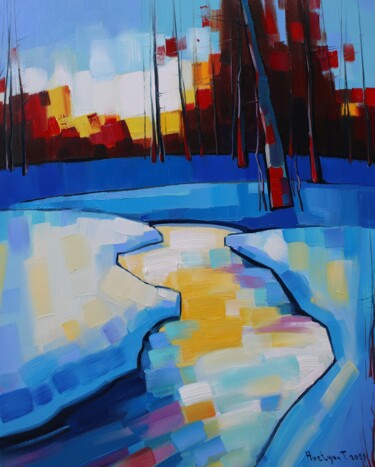Painting titled "Winter evening (40x…" by Tigran Aveyan, Original Artwork, Oil Mounted on Wood Stretcher frame