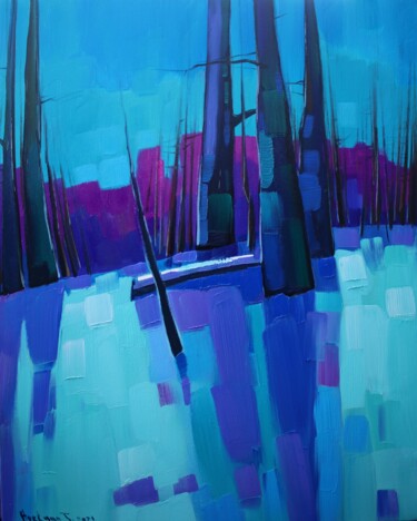 Painting titled "Winter evening-2 (4…" by Tigran Aveyan, Original Artwork, Oil Mounted on Wood Stretcher frame