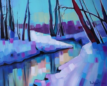 Painting titled "Winter forest-1 (40…" by Tigran Aveyan, Original Artwork, Oil Mounted on Wood Stretcher frame