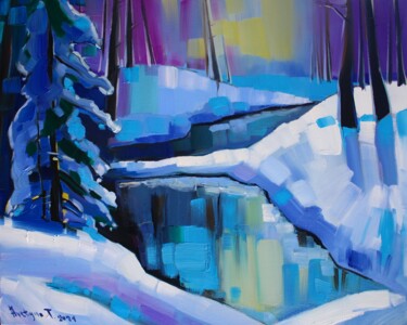 Painting titled "Winter forest-4 (40…" by Tigran Aveyan, Original Artwork, Oil Mounted on Wood Stretcher frame