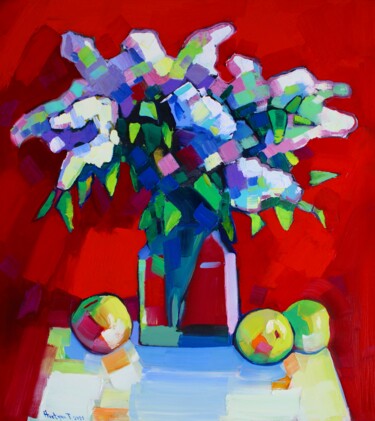 Pittura intitolato "Still life lilac fl…" da Tigran Aveyan, Opera d'arte originale, Olio Montato su Telaio per barella in le…