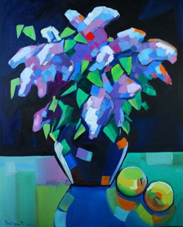 Ζωγραφική με τίτλο "Still life lilac fl…" από Tigran Aveyan, Αυθεντικά έργα τέχνης, Λάδι Τοποθετήθηκε στο Ξύλινο φορείο σκελ…
