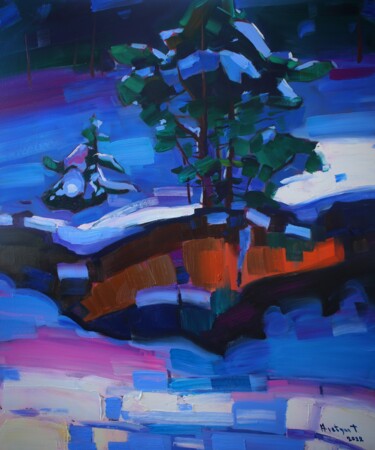 Painting titled "Winter (60x50cm, oi…" by Tigran Aveyan, Original Artwork, Oil Mounted on Wood Stretcher frame