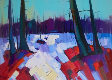 Painting titled "Winter landscape (7…" by Tigran Aveyan, Original Artwork, Oil Mounted on Wood Stretcher frame