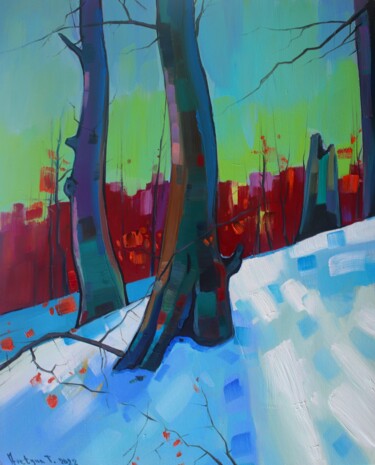 Painting titled "Winter morning-2 (4…" by Tigran Aveyan, Original Artwork, Oil Mounted on Wood Stretcher frame