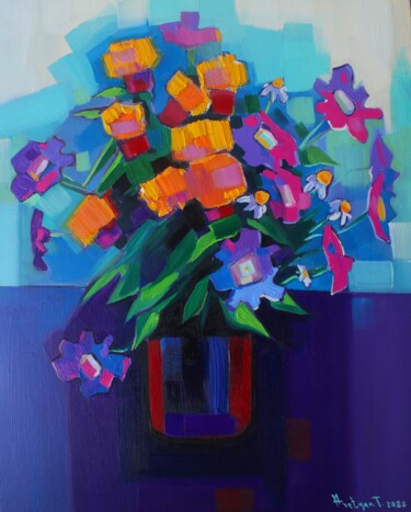 Painting titled "Field yellow flower…" by Tigran Aveyan, Original Artwork, Oil Mounted on Wood Stretcher frame