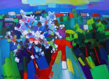 Painting titled "Spring (70x50cm, oi…" by Tigran Aveyan, Original Artwork, Oil Mounted on Wood Stretcher frame
