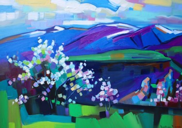 Painting titled "Spring-1 (70x50cm,…" by Tigran Aveyan, Original Artwork, Oil Mounted on Wood Stretcher frame