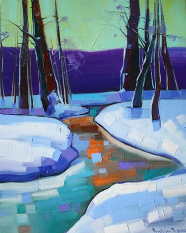 Painting titled "Winter morning(40x5…" by Tigran Aveyan, Original Artwork, Oil Mounted on Wood Stretcher frame