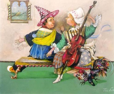 Картина под названием "Arlecin's Love" - Tigran Harutyunyan, Подлинное произведение искусства, Масло