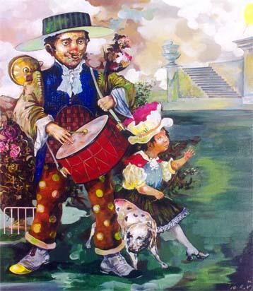 Painting titled "Comediant and Girl" by Tigran Harutyunyan, Original Artwork, Oil