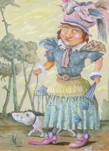 Картина под названием "Girl with Dog" - Tigran Harutyunyan, Подлинное произведение искусства, Масло